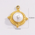 Detail view of 15.5mm 14K gold-plated shell pendant with centered pearl inlay - Round with Pearl