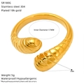 Detail view of gold-plated stainless steel ring with spiral texture and size specifications - Spiral Texture Style (SR180G)