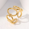 Minimalist adjustable golden chain link open ring with hollow oval geometric design - Chain Hollow Style / Gold