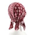 Red paisley print pre-tied turban headscarf with back ties for women - Red Sunflower