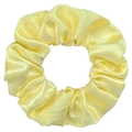 Vibrant yellow satin silk scrunchie with soft pleated fabric texture for hair styling - Bright Yellow