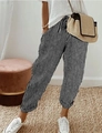 Women's summer black and white vertical striped casual joggers with elastic waist - S / Bottoms / Black