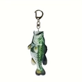 Macro view of a realistic bass fish acrylic keychain with a silver metal spring clasp - Style 2