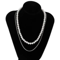 Collar de hip hop de doble capa con perlas blancas y cadena de caja geométrica plateada - Cadena de caja plateada de doble capa + cadena de perlas blancas