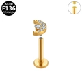 Golden moon titanium labret stud with cubic zirconia and internal thread design - Clear Zirconia Moon / Internal Threaded / Gold