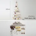 Wall-mounted DIY wooden Christmas tree set with LED lights, stars and ornaments - Christmas Tree F (Battery Not Included)