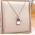 Christmas gnome necklace with red enamel and pink heart zircon on golden silk display board - Santa Claus / Silver
