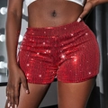 Funkelnde hellrote Pailletten-Shorts mit hoher Taille für Clubwear und Bühnenauftritte - M / Rot