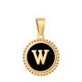 Classic 18K gold plated round letter W pendant with black enamel inlay for necklaces - Letter W