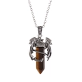 Flying dragon necklace with brown tiger eye stone hexagonal pillar pendant jewelry - Tiger's Eye