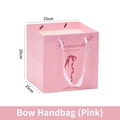 Pink gift bag with 25cm cubic dimensions, white silk handles, and clear window view - Bowknot Tote Bag Pink 25*25*25