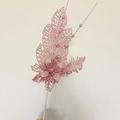 Pink glitter decorative lily branch with hollow leaves and berries for Christmas tree - Pink