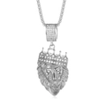 Collier hip hop tête de lion argentée avec couronne et cristaux sur chaîne box - Argent Large Pendentif Seul (Sans Chaîne)