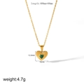 Detail of gold heart pendant with green gemstone and technical dimensions of the chain - Gold Heart Green Malachite Necklace (TN3319-GN)