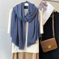 Deep blue pleated cotton linen scarf with vertical texture for a stylish look - Dark Blue