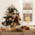 Albero di Natale fai-da-te da 60cm con ornamenti in legno e luci LED in secchio PE - Base in Ceppo di Legno / 45cm / Colore legno naturale