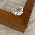Adjustable matte silver alloy ring featuring a sweet double-layered hollow heart design - Silver Double Heart Ring