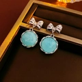 Silver bow stud earrings with light blue round resin drop pendants in jewelry box - 9# Silver Pin Round Butterfly Gradient Dangle