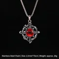 Pendaglio gotico occhio del diavolo con pietra rossa e artiglio teschio su catena inox - Croce Malocchio Rosso
