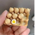 3D resin refrigerator magnet featuring a miniature egg tray with sliced egg details - Boxed Brown Eggs
