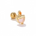 Golden acorn cartilage stud earring with pink zircon and screw ball back closure - Acorn Style / 18K Gold/Pink
