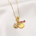 18k gold plated necklace with colorful sun, heart, and sunglasses charms on white silk - Summer Fashion Mix