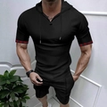 Set coordinato uomo nero in tessuto a nido d'ape con cappuccio e dettagli a scacchi - S / Nero