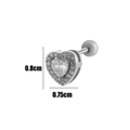 Silver heart stud earring with clear cubic zirconia and screw back closure measurement - Silver #6