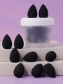 Juego de 10 esponjas de maquillaje negras con tarro de almacenamiento esmerilado - Negro