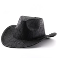 Detailed view of black cowboy hat with vintage cracked texture and curved brim style - Teardrop / Black