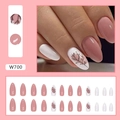 Pink and white almond press-on nails with leaf patterns set W700 in 24 pieces - W700 Dead Tree Lotus Root Pink (Glue Style)