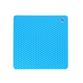 Blue square silicone trivet with honeycomb texture and hanging hole for kitchen - Blue