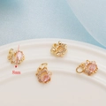 14K gold plated cat pendant with pink oval zircon and clear stones, 8mm jewelry charm - 14K Gold Cat