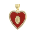 Elegant gold heart pendant with red inlay and relief portrait on white background - 03-Madonna Relief Red Heart