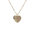 Detailed close-up of heart pendant featuring half-pave rhinestones and hammered metal finish - Hammered Rhinestone Heart