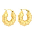 Pendientes de aro gruesos de acero inoxidable chapado en oro 18k con textura estriada - Pendientes Huecos con Textura de Bambú Grueso - Dorado