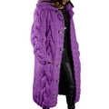 Women's purple cable knit hooded cardigan coat with single-breasted button closure - 3XL / Tops / Fuschia