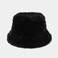 Detailed view of black plush bucket hat with textured faux fur for winter warmth - M (56-58cm) / Black