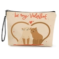 Be My Valentine canvas cat makeup bag with heart illustration and black wristlet - Be My Valentine Text Style (xy-086-2) / With Wrist Strap