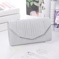 Sparkly silver glitter evening clutch bag with golden metal trim on textured envelope flap - Silver