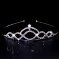 Elegant bridal tiara headband featuring silver rhinestone waves and large center stone - Large Main Stone Wave Style (FG008)