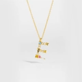 Detail of gold letter E necklace pendant set with vibrant multi-colored gemstones - Gold Letter E