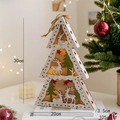 Luminous 30cm wooden Christmas tree lamp featuring elk and forest cutout designs - Style C (White Elk Christmas Tree)