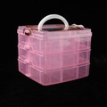 Scatola portaoggetti rosa trasparente a 3 livelli con 18 scomparti e maniglia per giochi - Piccolo 3 Strati 18 Griglie / Rosa