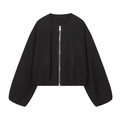 Women's chic black zip-up bomber jacket with round neck and ribbed cuffs in minimalist style - XS / Black