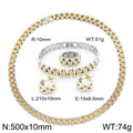 Hip-Hop-Schmuckset aus zweifarbigem Edelstahl mit 10 mm Gliederkette im Uhrenarmband-Stil - Zweifarbig Gold Silber 50cm Set (KS221417-KFC)