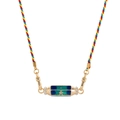 Gold plated tarot necklace with blue-green enamel star pendant and tricolor braided cord - Blue