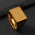 Anello a sigillo in acciaio inossidabile dorato con motivo a punti su faccia quadrata - 6 / Oro (Punti Rettangolari)