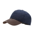 Retro washed cotton baseball cap with navy crown and contrast brown brim for sun protection - Navy + Brown Brim
