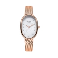 Rose gold oval watch with mother of pearl dial and woven mesh strap for women - Rose Gold Case White Dial